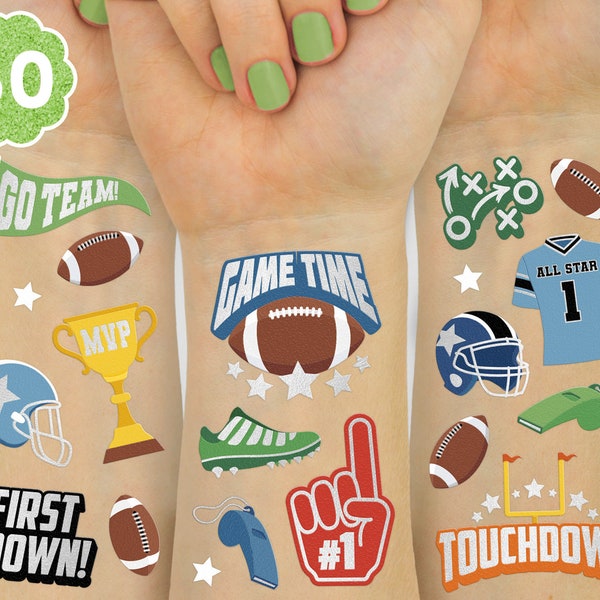 xo, Fetti Football Temporary Tattoos - 60 Foil Styles | Sport Birthday, Touchdown Team Party, NFL Party Favors, School Activity, Super Bowl