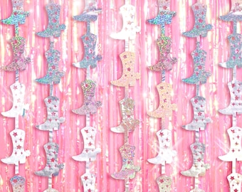 xo, Fetti Pink Cowgirl Curtain Bundle - Boot + Fringe Foil Curtains | Western Bachelorette Party Decorations, Cowgirl Birthday Photo Booth