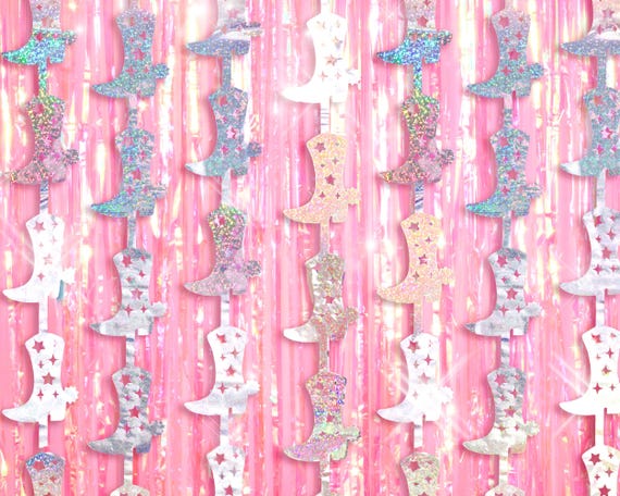 xo, Fetti Pink Cowgirl Curtain Bundle - Boot + Fringe Foil Curtains | Western Bachelorette Party Decorations, Cowgirl Birthday Photo Booth