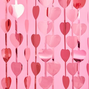 Rose Gold Heart Foil Curtain - 2 Pcs 3x7 ft |  Photobooth Bachelorette Backdrop, Birthday Decor, Valentine's Day Bridal Shower, Baby Shower