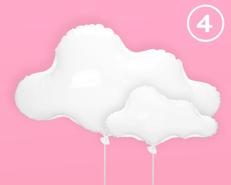 Puede incluir: Dos globos blancos en forma de nube, uno m&aacute;s grande que el otro, sobre un fondo rosa. Los globos est&aacute;n atados juntos con cuerdas.