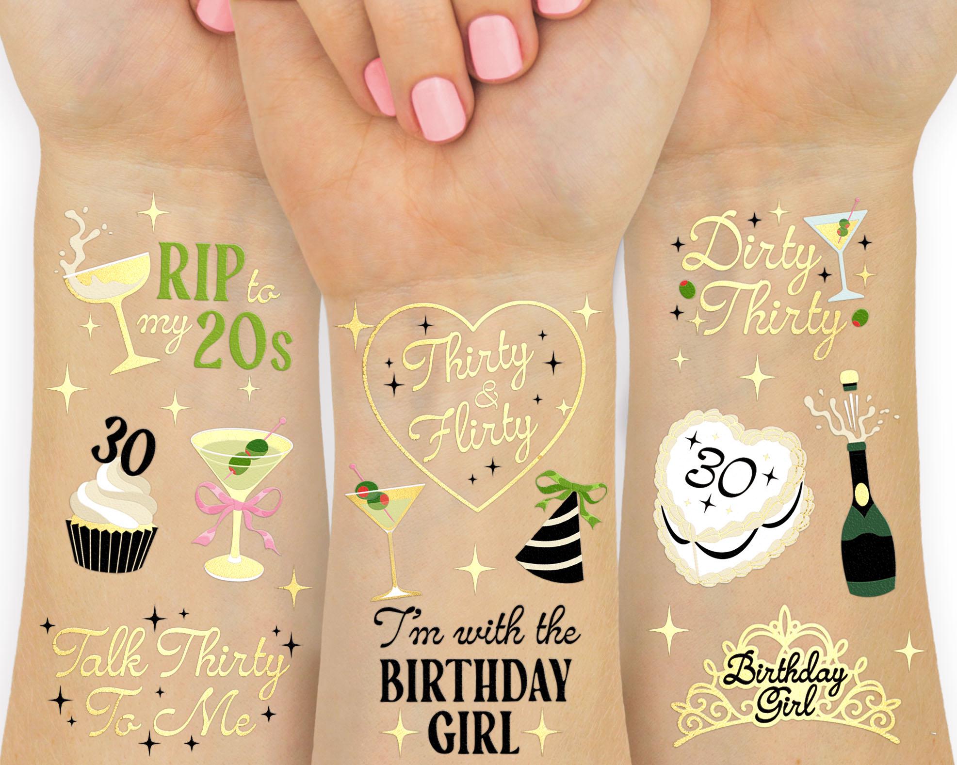 xo, Fetti 30th Birthday Temporary Tattoos - 50 Gold Foil Pcs | Birthday Cocktail Accessory, Dirty Thirty Party Favor, RIP to My 20s Activity