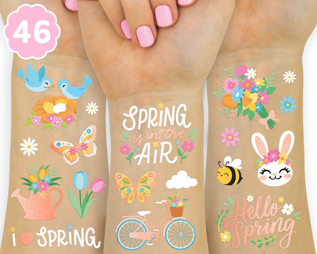 Spring Temporary Tattoos - 46 Glitter Styles | Easter Basket Gift ...