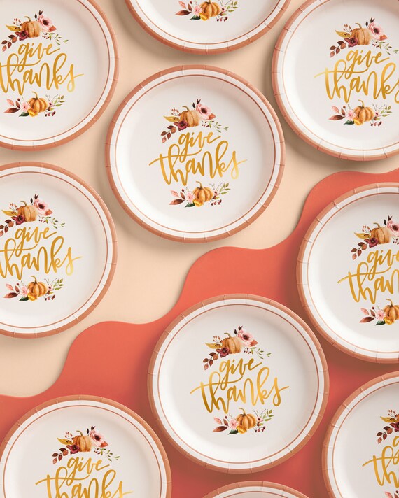 Xo Fetti Thanksgiving Gold Foil Plates 50 Count Give Thanks Decorations 9 Dinner Plate Autumn Leaves Pumpkins Fall Table Decor Etsy