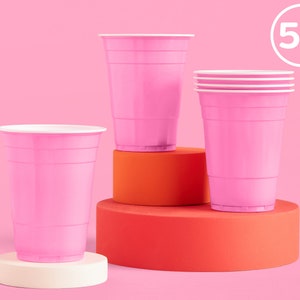 Pink Party Cups, 16 oz, Plastic Disposable Bulk Party Decorations 50 Matte Pink Cups Bachelorette Party, Birthday Party, Party Favors image 1