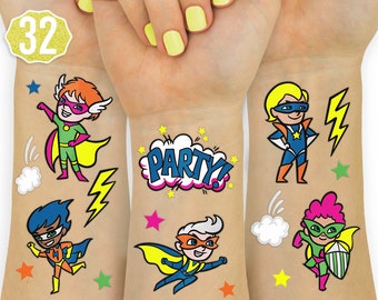 Superhero Temporary Tattoos for Kids 30 Glitter styles - Etsy España Superhero Temporary Tattoos for Kids 30 Glitter styles - Etsy España