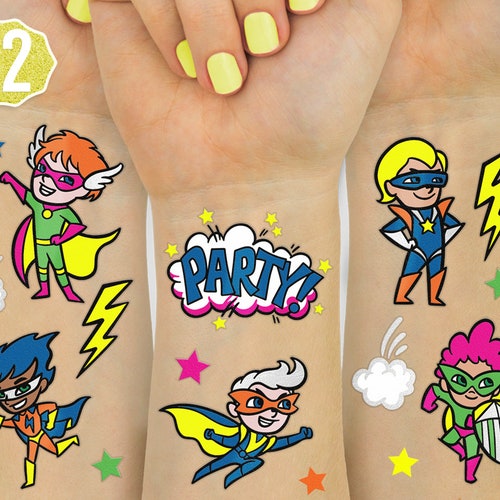 Superhero Temporary Tattoos for Kids 30 Glitter Styles - Etsy Ireland Superhero Temporary Tattoos for Kids 30 Glitter Styles - Etsy Ireland