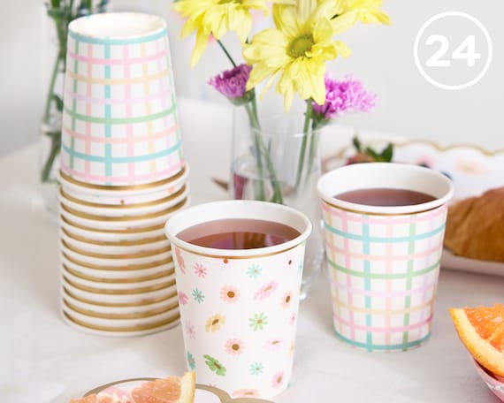 Xo, Fetti 24 Flower Plaid Tea Party Decorations Foil Paper Cups - Disposable  8 Oz | Partea Kids Birthday, Baby Shower, Easter, Mother's Day - Etsy