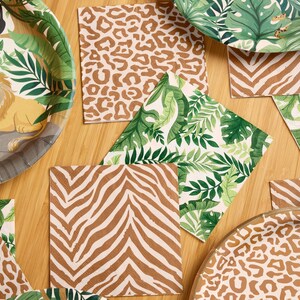 xo, Fetti Safari Animal Print Napkins - 3-ply, 24 pcs | Jungle Cocktail Napkins, Zoo Dinner Party Setting, Kids Wild Birthday Decoration