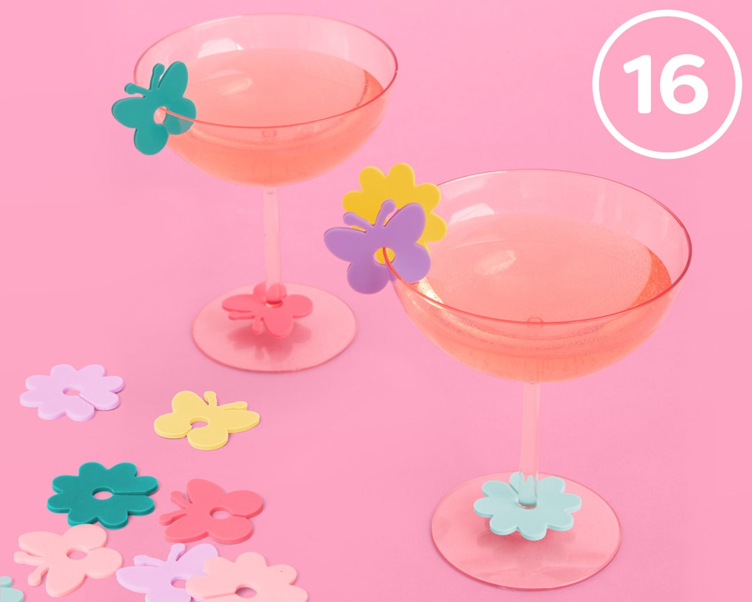 Xo, Fetti Butterfly Flower Drink Markers Set 16 Ct Pastel Bday Decorations, Bachelorette Party