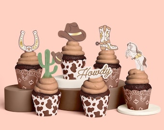 xo, Moldes y adornos para cupcakes Fetti Western - Juego de 24 / Decoración para tarta de cumpleaños de rodeo, accesorio para despedida de soltera, suministros para fiestas infantiles