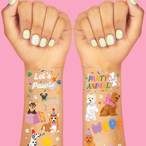 Tatuajes temporales de perros para niños: 42 estilos con brillantina / Artículos para cumpleaños de animales, regalos para fiestas de mascotas, manualidades para niños imagen 3