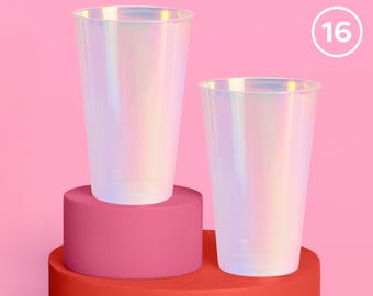 xo, Fetti Party Decorations Iridescent Plastic Cups - 16 Disposable 16 oz Cups | Bachelorette Party Cups, Birthday Supplies, Disco Rave