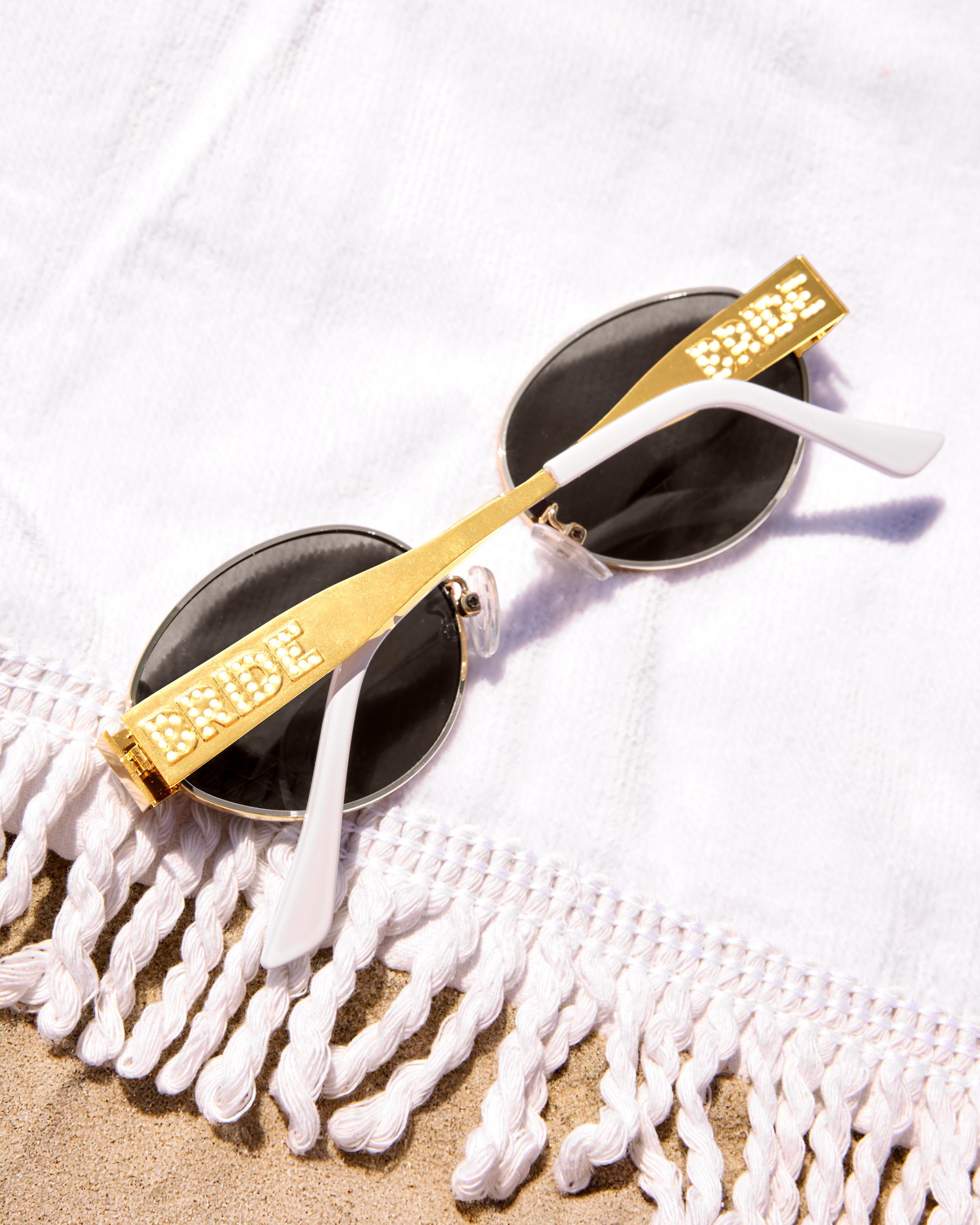 Gold Metal Bride Sunglasses with Pearl Logo Xo, Fetti Gold Metal Bride Sunglasses | Bachelorette Party  main image 2