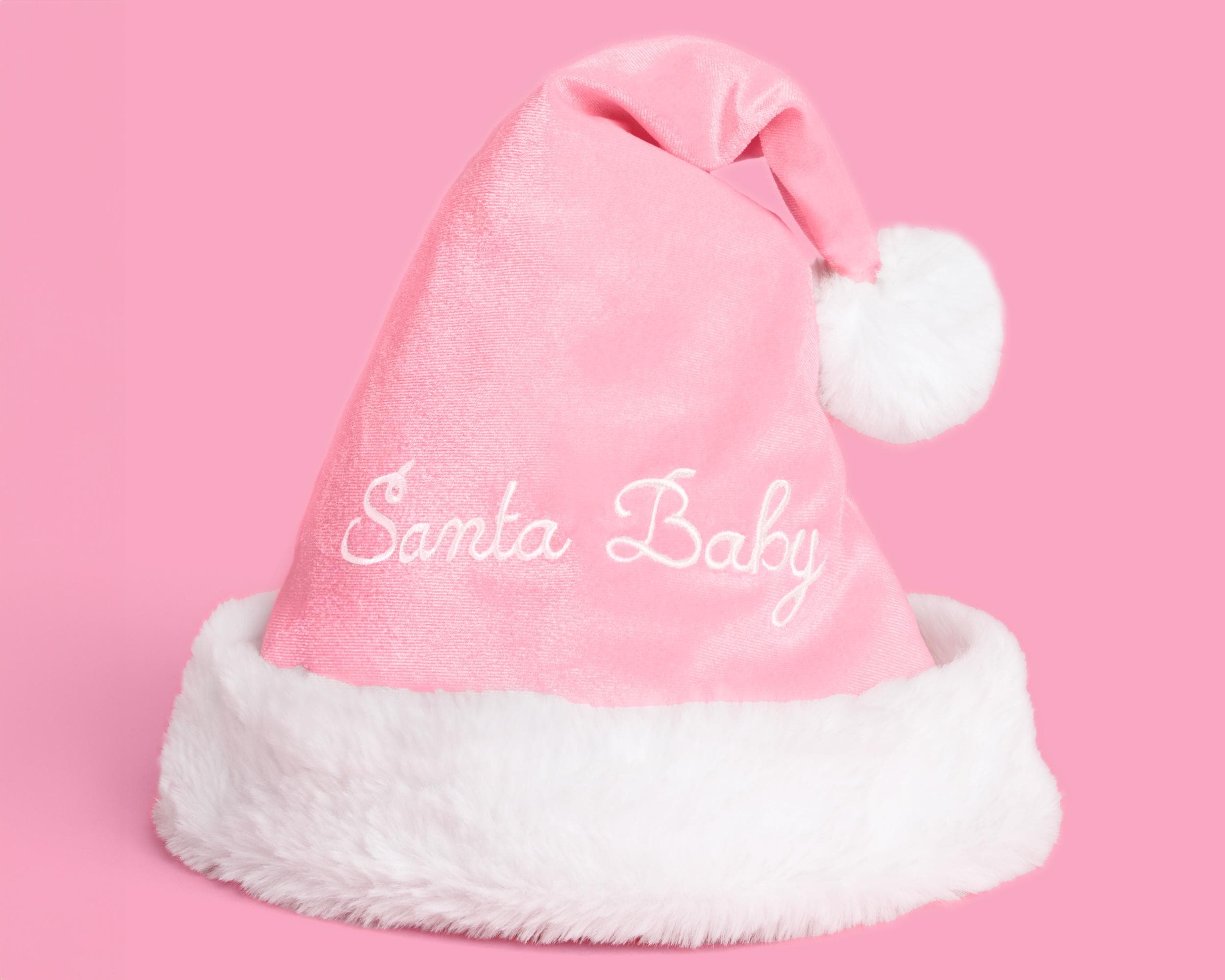 Sparkly Pink Santa Hat For Kids - Glitter Christmas Costume Hat With White Plush Trim
