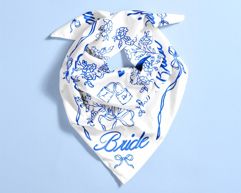 xo, Fetti Bride Head Scarf, 27x27 in | Bachelorette Bandana, Bridal Headwear, Bach Party Accessory, Bridesmaid Gift, Wedding Handkerchief