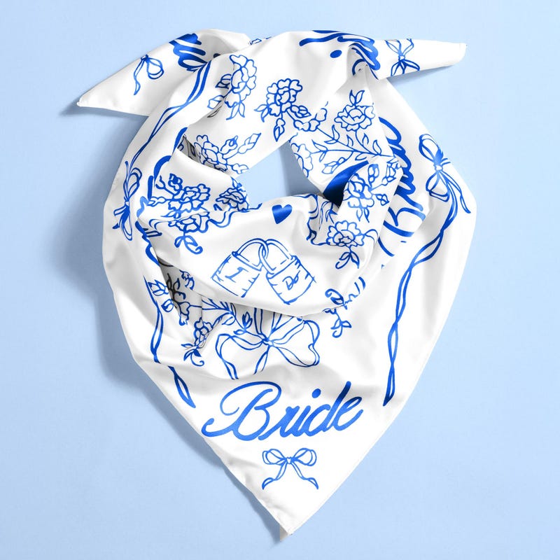 Personalized Bride Head Scarf, 27x27 in, Bachelorette Bandana, Bridal Headwear, Bach Party Accessory, Bridesmaid Gift, Wedding Handkerchief