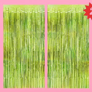 xo, Fetti Party Decorations Lime Green Foil Curtain - Set of 2 | Bachelorette Party Supplies, Birthday Photo Booth, Margartia Bach Decor