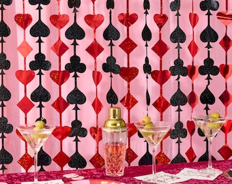 xo, Fetti Party Decorations Red and Black Casino Curtain - Set of 2 | Poker Party Bachelorette Supplies, Vegas Cards Birthday Photo Booth