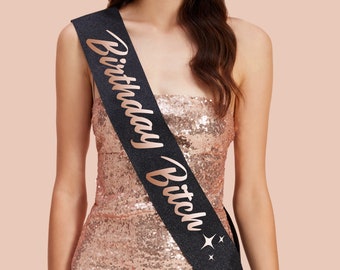 Birthday Bitch Black Glitter Birthday Decorations Sash - Rose Gold Foil | Birthday Party Decorations - Birthday Gift Girl