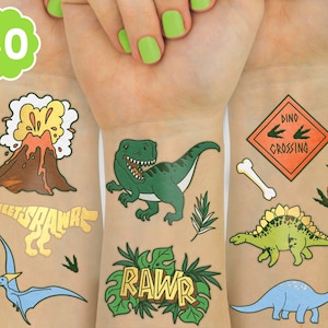 Dinosaur Temporary Tattoos, Kids Temporary Tattoos Dinosaur Birthday Party Supplies, Dinosaur Party Favors, T-rex Decorations, Dino Stickers