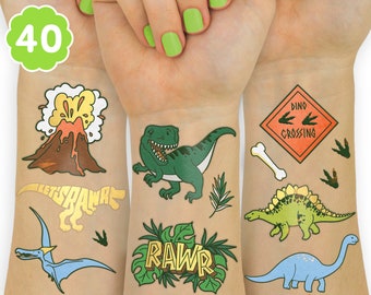 Dinosaur Temporary Tattoos, Kids Temporary Tattoos Dinosaur Birthday Party Supplies, Dinosaur Party Favors, T-rex Decorations, Dino Stickers