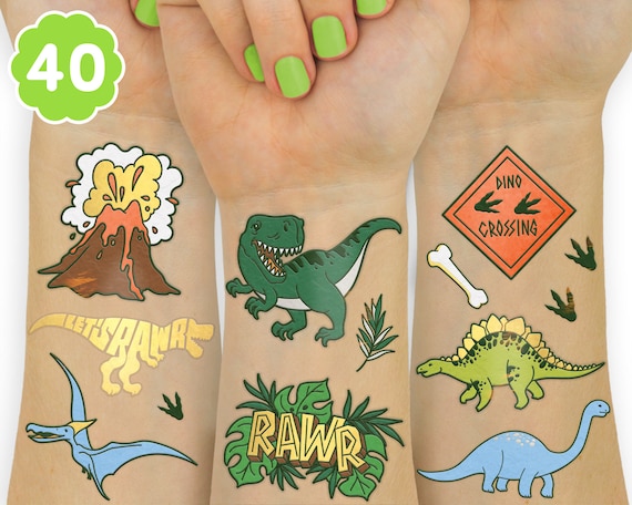 Pegatinas de tatuaje para fiesta de cumpleaños de dinosaurios, 1