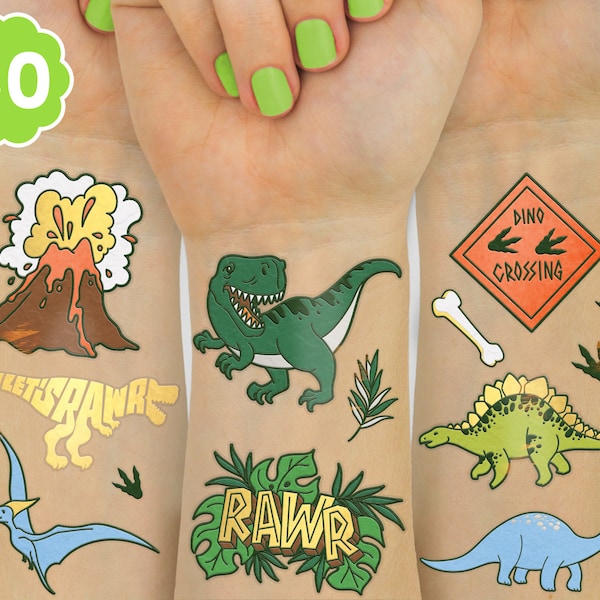 Dinosaur Temporary Tattoos, Kids Temporary Tattoos Dinosaur Birthday Party Supplies, Dinosaur Party Favors, T-rex Decorations, Dino Stickers