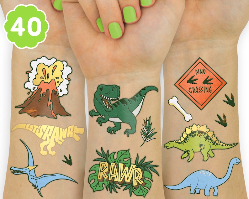 Dinosaur Temporary Tattoos Kids Temporary Tattoos Dinosaur Etsy