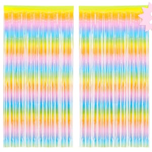 xo, Fetti Pastel Rainbow Fringe Foil Curtain Bachelorette Party Decorations Set of 2 | Pride Gay Bridal Shower Backdrop Birthday Photo Booth