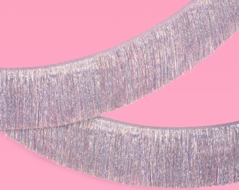 xo, Fetti Silver Iridescent Fringe Banner - 5 Ft. | Bach Party Decorations, Birthday Party Decor, 21st Bday Decor, HBD, Photo Booth Backdrop