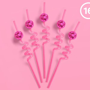 xo, Fetti Pink Disco Ball Straw Set - 16 pc | Eras Birthday Party Decorations, Pink Pony Club Party Favor, Cowgirl, Last Rodeo Bachelorette
