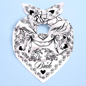 Bride Swan Head Scarf - 27x27 in Satin Square Bandana for Bachelorette Party xo, Fetti Bride Head Scarf, 27x27 in | Bachelorette Bandana  main image 3