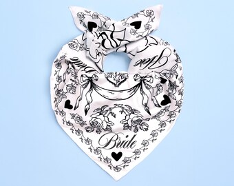 Bride Head Scarf, 27x27 in Silk Bandana, Bachelorette Party Accessory xo, Fetti Bride Head Scarf, 27x27 in | Bachelorette Bandana  main image 4
