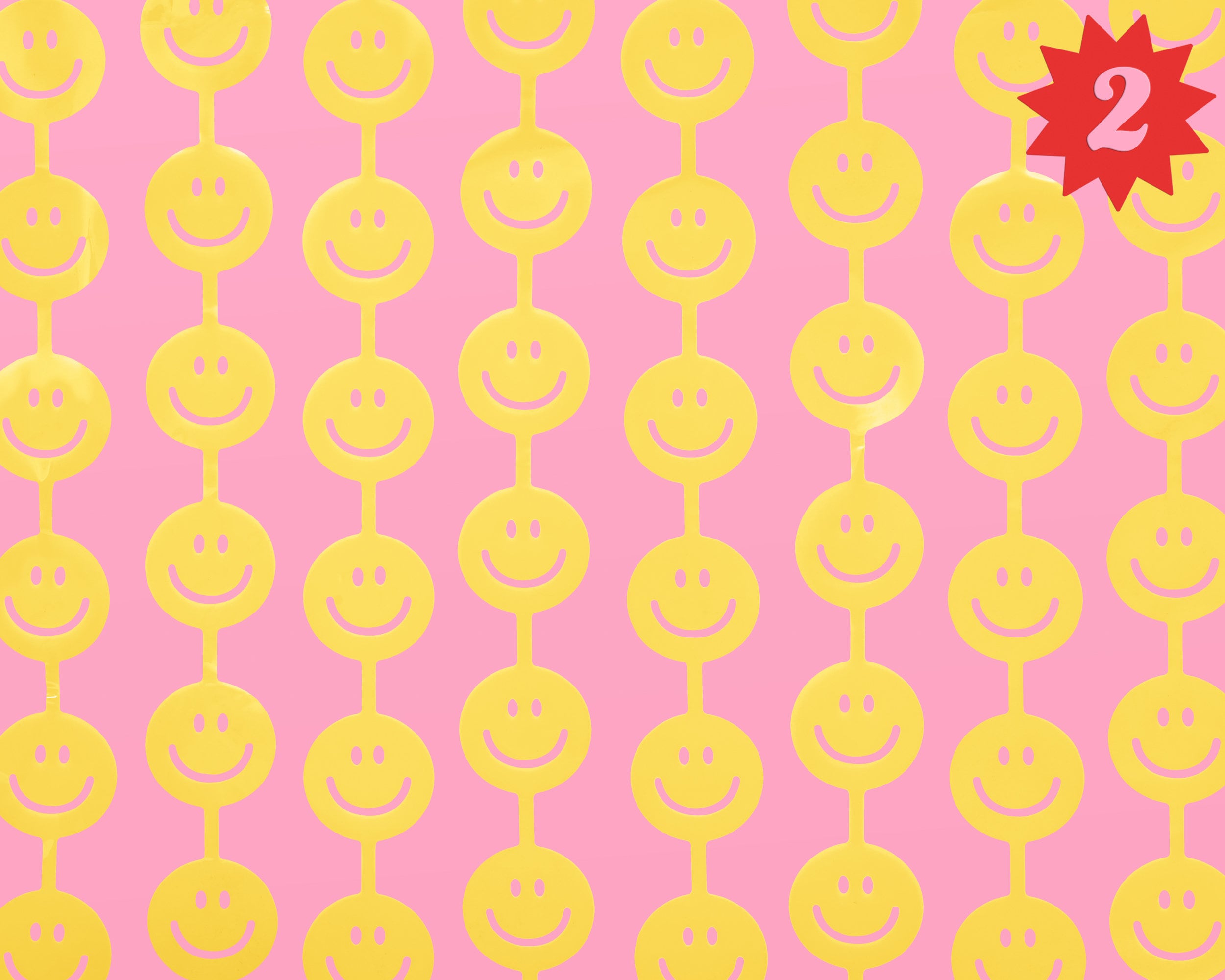 xo, Fetti Happy Face Foil Curtain- Set of 2 | Smiley Decorations, Fun Birthday Photo Booth Props, 90s Party, Pastel Yellow Party Favors