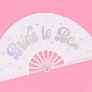 xo, Fetti Bride to Be Iridescent + Glitter Folding Fan | Bachelorette Party Decorations, Rave, Engagement Supplies, Bridal Shower Gift