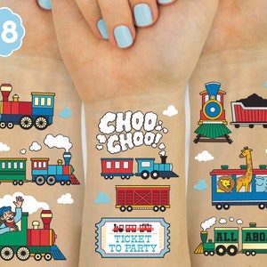 Train Party Supplies Temporary Tattoos for Kids - 48 Styles | Trains Birthday, Choo Choo Party Favors, Railroad Decorations