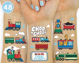 Train Party Supplies Temporary Tattoos for Kids - 48 Styles | Trains Birthday, Choo Choo Party Favors, Railroad Decorations