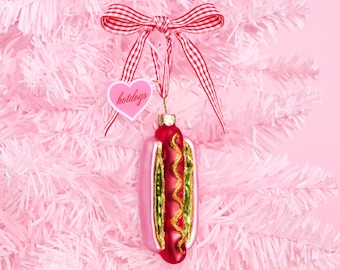 xo, Fetti Hot Dog Ornament - 1 pc |  Christmas Tree Decorations, Foodie Holiday Party, Cute Winter Gift, Stocking Stuffer, White Elephant