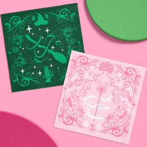 xo, Fetti Pink + Green Wtich Paper Napkins | 3-ply, 24 pcs | Wizard Bachelorette, Magical Girls Birthday Decorations, Kids Party Setting