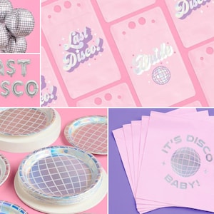 xo, Fetti Party Bundle - 70 Pcs, Disco Plates, Napkins, Drink Pouches, Balloons | Last Disco Bachelorette Party Decorations, Bridal Supplies