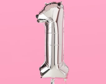 Number 1 40 Inch Jumbo Silver Foil Birthday Balloon | One Bday Party Decorations, 1st, 10th, 11, 21, 21st, 31, 41, 51 Anniversary Graduation