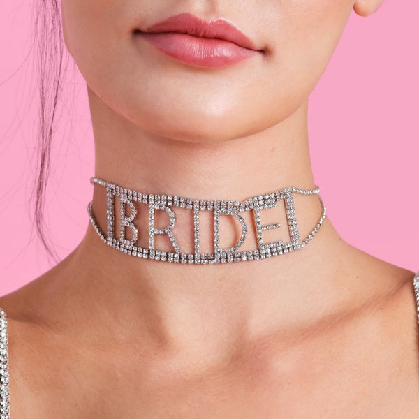 xo, Fetti Rhinestone Bride Choker Necklace, 10.5" | Bride To Be Jewelry, Bachelorette Party Accessory, Bridesmaid Gift, Bridal Shower Decor