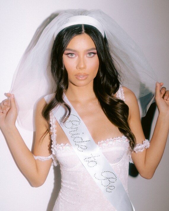 Bride to Be Rhinestone Sash Bachelorette Party Decorations White