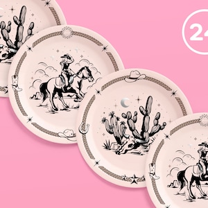 xo, Fetti Party Western Paper Plates | 24pcs. 9" | Printed Rodeo Bachelorette Decorations, Ranch Birthday Party Decor, Cowgirl Kids Party