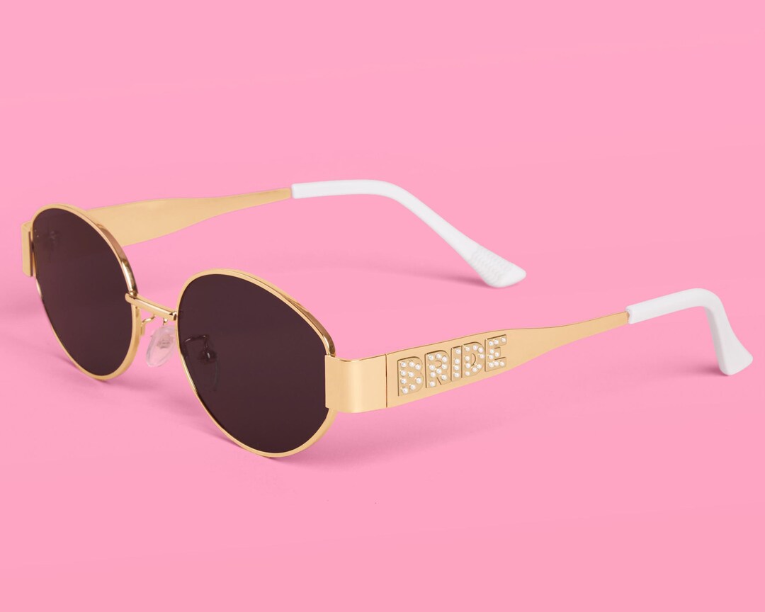 Gold Metal Bride Sunglasses with Pearl Logo Xo, Fetti Gold Metal Bride Sunglasses | Bachelorette Party  main image 3