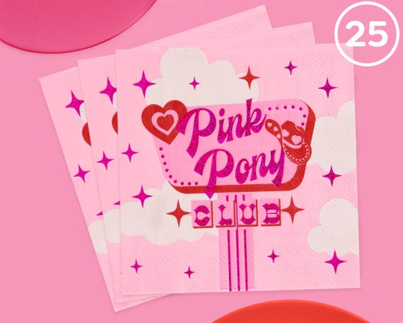 xo, Fetti Pink Pony Club Napkins - 3-ply, 25 pcs | Bachelorette Cocktail Napkins, Dinner Party Setting, Birthday Decoration, Cute Tablescape