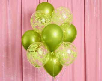 xo, Fetti Metallic Green Confetti Balloons - 24 pk, 12" | Birthday Decorations, Bachelorette Party Decor, Bday Supplies, Martini Accessory