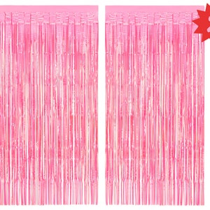 xo, Fetti Bachelorette Party Decorations Hot Pink Iridescent Fringe Foil Curtain -2 pc Bridal Shower Backdrop, Wedding, Birthday Photo Booth