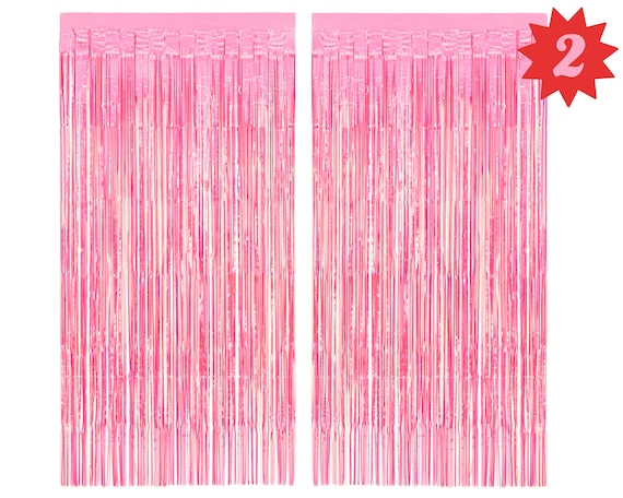 xo, Fetti Bachelorette Party Decorations Hot Pink Iridescent Fringe Foil Curtain -2 pc Bridal Shower Backdrop, Wedding, Birthday Photo Booth